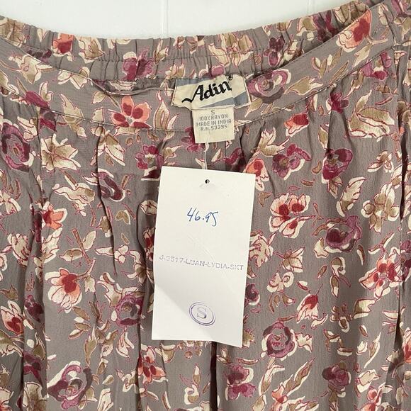 Vintage 70s Adini India Rayon Floral Midi Skirt S Boho Cottagecore NWT Deadstock - Picture 6 of 8